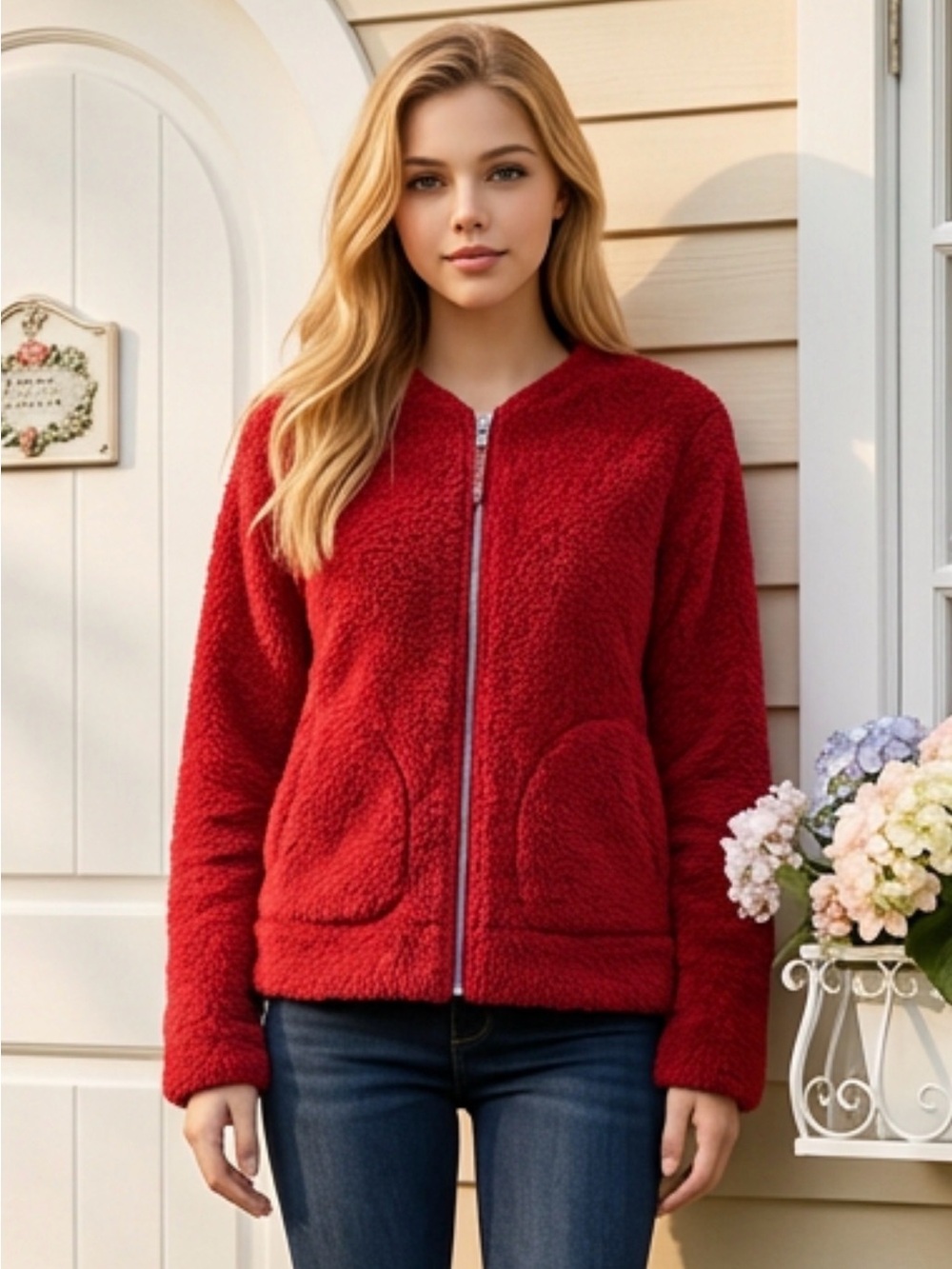 lululemon athletica Red Sherpa Zip Jacket - Women's